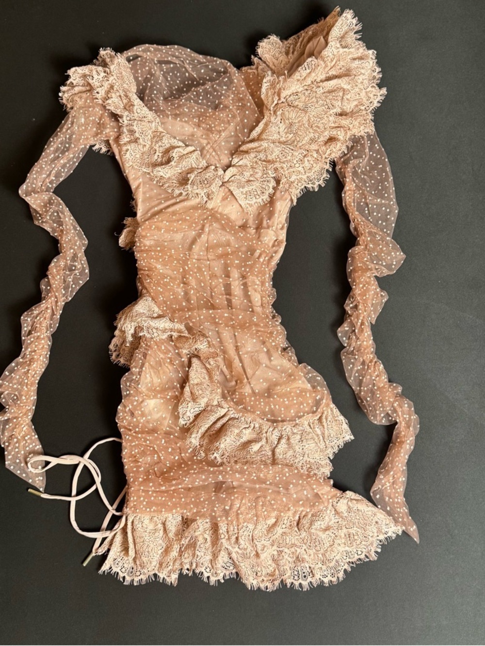 House of CB Sorrel Blush Lace Frill Mini Dress XS Luxury Glam - Picture 6 of 6